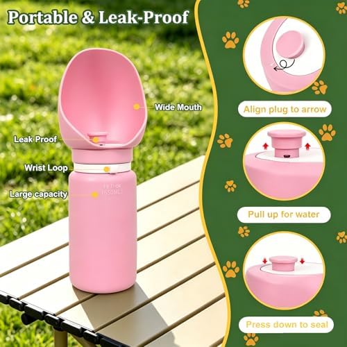 2 in 1 Foldable Dog Water Bottle, Leakproof Portable Pet Dispenser, Pink - Image 4