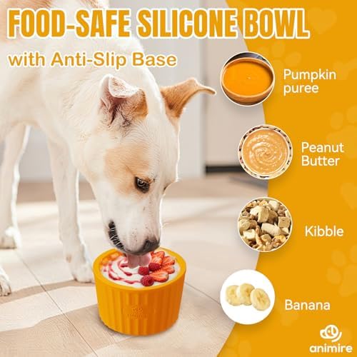 Dog Lick Bowl, Anxiety Relief Dog Licking Mat Freezer Treat Dispenser, Non-Slip Anti-Choking Silicone Slow Feeder Lick Bowl for Small Medium & Large Breed Dogs, BPA Free(Orange,S) - Image 4