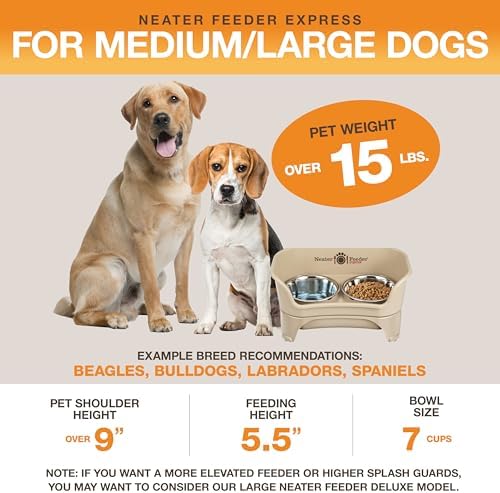 Neater Feeder Express Mess Proof Dog Bowls Elevated for Medium to Large Sized Breed, No Spill Raised Dog Food Bowl Stand, Stainless Steel Food and Water Bowl Set, Pet Dish Feeding Station, Almond - Image 5