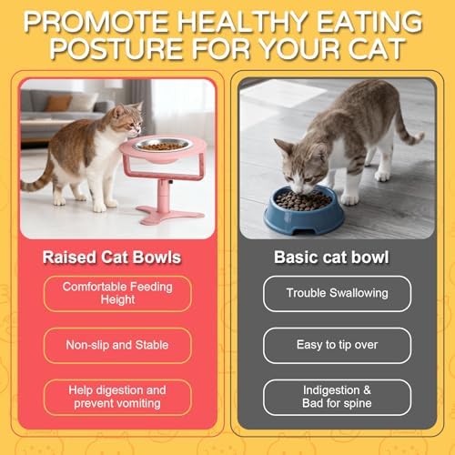 Raised Cat Bowls with Height-Adjustable Stand 15° Tilted Cat Food Bowls Non-Slip Feeder Adjusts to 2.4", 4.02",5.98" with Stainless Steel Bowls Whisker Friendly for Cats and Puppy (Pink) - Image 5