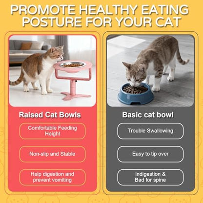 Raised Cat Bowls with Height-Adjustable Stand 15° Tilted Cat Food Bowls Non-Slip Feeder Adjusts to 2.4", 4.02",5.98" with Stainless Steel Bowls Whisker Friendly for Cats and Puppy (Pink) - Image 5