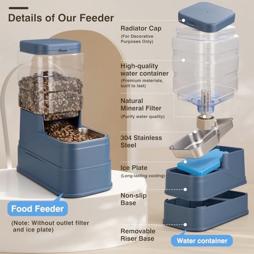 2 Pack Automatic Cat Feeder and Water Dispenser 1.3Gallon Dog Gravity Food Feeder and Water with Ice Pack Stainless Steel Dry Food and Waterer Bowl for Small Medium Large Pets (Blue) - Image 3