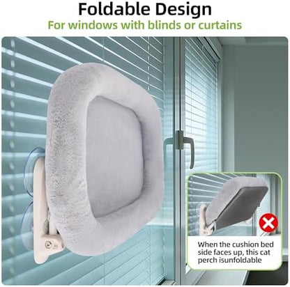 Foldable Cat Window Perch,Inside Window Hammock for Cats with 4 Strong Suction Cups,Sturdy Metal Frame and Washable Soft Cover,Indoor Cat Bed - L - Image 3