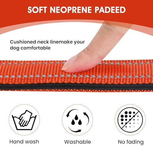 Reflective Dog Collar, Adjustable Nylon for Medium Dogs,Tangerine - Image 3