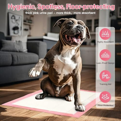 BinetGo Pink Disposable Pee Pads for Dogs, 40 Count 24” x 24” Large Wee Wee Pads for Urine, Extra Absorbent Unscented Puppy Pads, Pet Training Pads for Dogs, Pink Doggy Pee Pads for Indoors - Image 3