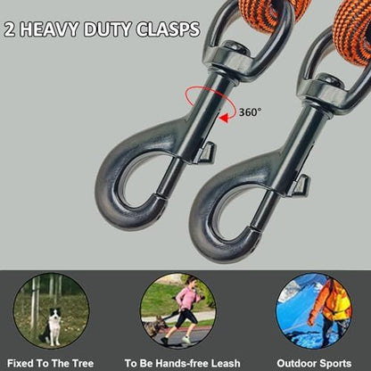 BTINESFUL Tie-Out Check Cord Long Rope Dog Leash, 8ft 12ft 20ft 30ft 50ft 75ft Recall Training Dog Lead, Large Medium Dogs Tether for Outdoor Playing, Camping, or Backyard (50ft, Orange Black) - Image 2