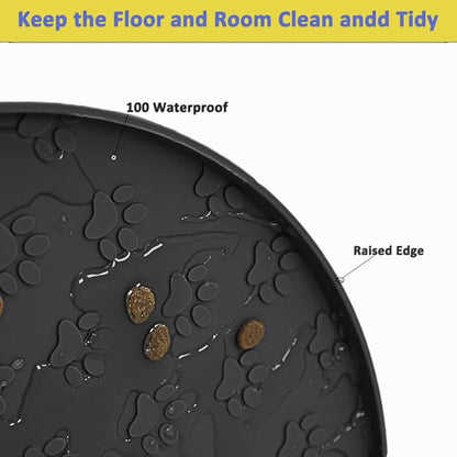 Dog Food Mat for Food and Water, Waterproof Pet Food Mat with Edges, Nonslip Dog Feeding Mat for Protecting Floors (2Pack Black)