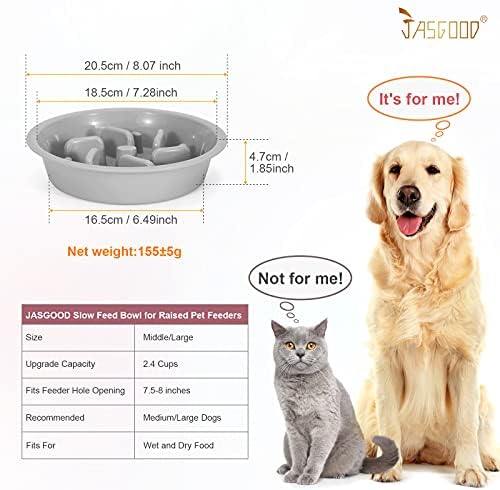JASGOOD Dog Slow Feeder - Reduce Slip Puzzle Bowl for Raised Pet Feeders - Interactive Bloat Stop Elevated Diners Replacement Bowl (Gray, Fit Opening 7.5"-8") - Image 3