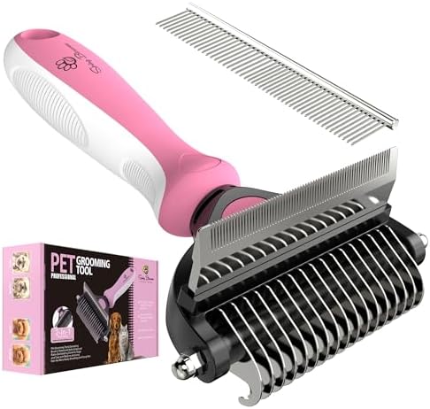 Spring Blossoms-2 in 1 Professional Grooming Rake for Cats & Dogs-Dematting Comb for Easy Mats & Tangles Removing,Pet Brush Safe No More Nasty Shedding and Flying Hair (Purple) by SPRINGBLOSSOMS