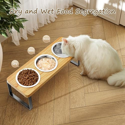 Elevated Cat Bowls with 3 Stainless Steel Bowls | 10° Tilted Anti-Vomiting Raised Cat Food Bowl for Small Cats and Puppies Pet Bowl with Stand - Image 2