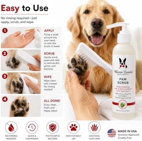 Warren London Paw Scrub – Deep Cleaning Paw & Nail Cleanser with Aloe Vera – Removes Dirt & Grime – Includes Scrub Brush – Made in USA - 8 oz - Image 4