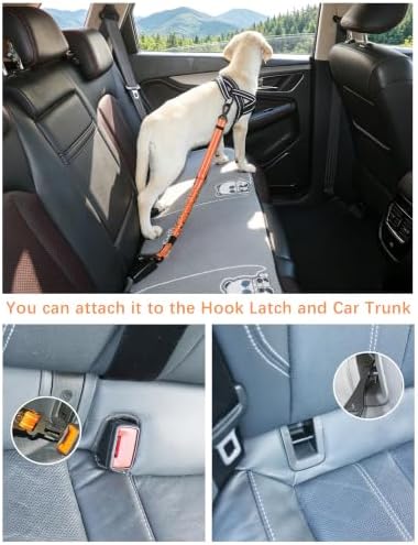 AUBELL Dog Seat Belt for Car,2 Pack Set 3-in-1 Dog Car Harness,Black+Orange - Image 2