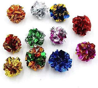 ISMARTEN 12 Packs Crinkle Balls Cat Toys for Indoor Cats, Lightweight Shiny Crinkle Paper Ball for Kitten (Random Color) (2.36 in)