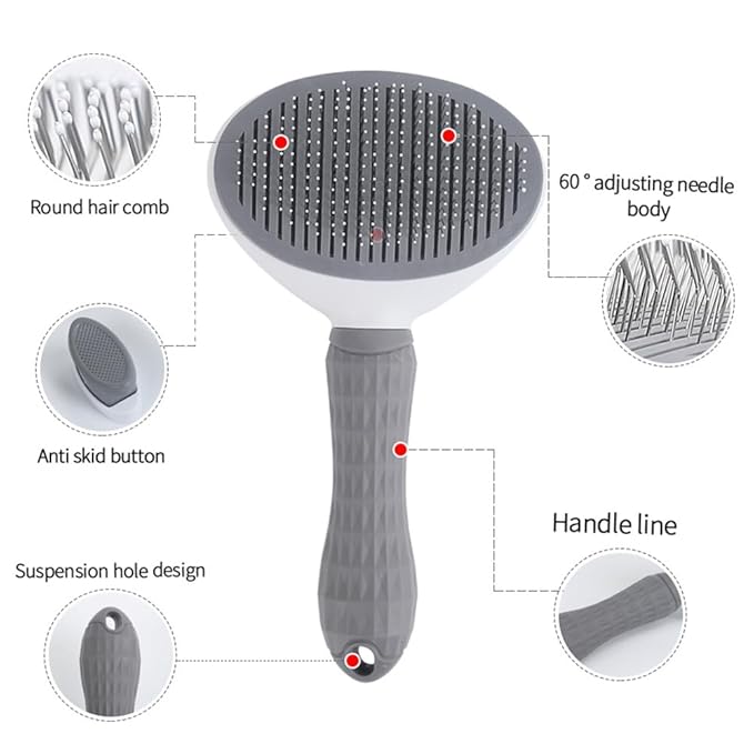 Cat Brush with Release Button, universal for cats and dogs, one click release, brush and flea comb combination set，Pet Hair Comb Tear Stay Removal, knotted skin floating hair tangled fleas (Pink)
