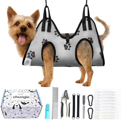 Dog Grooming Hammock for Cats – Pet Restraint for Nail Trimming with Pet Nail Clipper – Dog Sling for Grooming, Pet Hammock for Nail Cutting & Grooming Harness (Legs Spacing: 3.9-8.9”)/Max W:12lb) by CHUNGIE