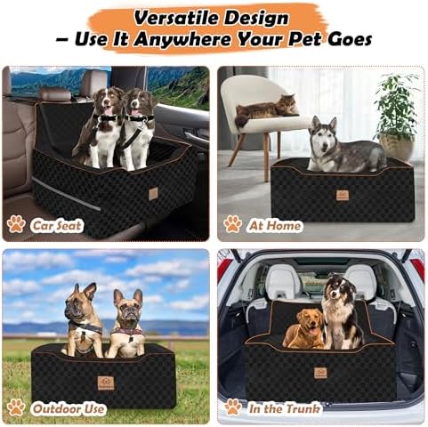 Large Dog Car Seat for Back Seat – Removable Dog Booster Seat & Washable Pet Car Seat for Medium & 2 Small Dogs up to 60lbs – Safety Straps & Storage Pocket – Travel & Home Use (Black) - Image 5