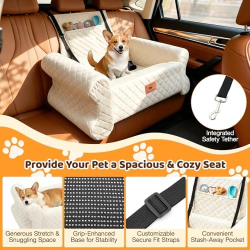 Dog Car Seat for Medium/Large Dogs up to 60LBS Memory Foam Dog Booster Seat - Image 3