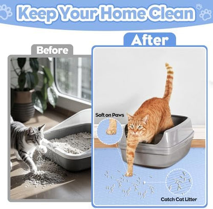 Silicone Cat Litter Mat for Litter Box 34”x22” Large Cat Mat, Blue - Image 4