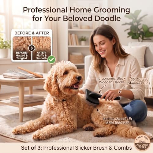Slicker Brush for Dog, Doodles, Poodles & Long Haired Cats, Black - Image 3