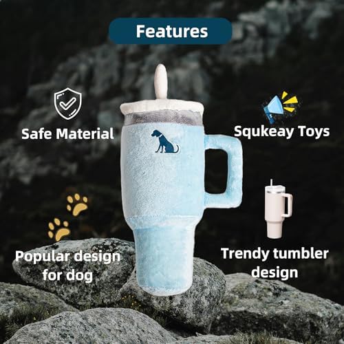 Funny Tumbler with Handle Cup Dog Toys,Cute Squeaky Dog Toys Cup,Pink Puppy Toys,Interactive Fluff and Tuff Dog Toy Cup,Cigarette Dog Toy(Blue) - Image 2