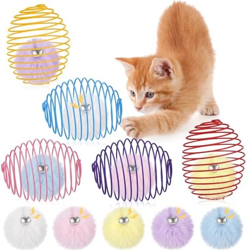 Jecery 5 Pcs Cat Toys Spring,Pom-pom with Bell,Multicolor by Jecery
