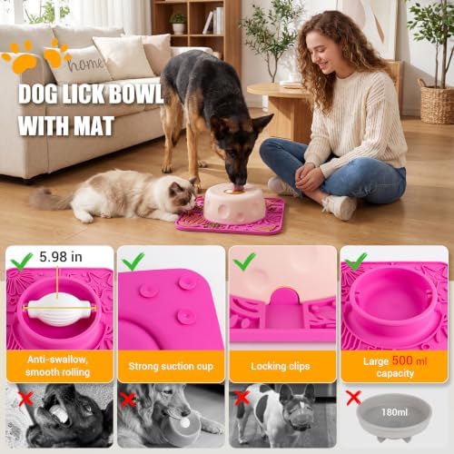 Slow Feeder Dog Bowl with Rolling Ball, 2 in 1 Dog Lick Bowl with Mat - Image 2