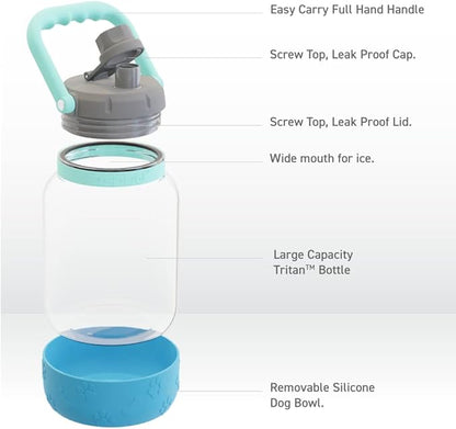 Asobu Buddy Bottle a Stainless Steel Insulated Water Bottle for with Removable Dog Water Bowl and Dog Food and Treat Storage Bowl (Blue, 50 Ounce)