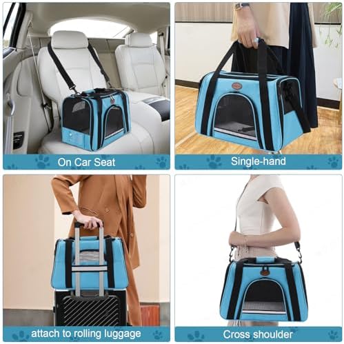Cat Carrier Dog Carrier Pet Carriers for Medium Small Cats Dogs Puppies up to 15 Lbs,TSA Airline Approved Small Dog Cat Carriers Soft Sided,Collapsible Travel Puppy Carrier (Blue, Medium) - Image 4