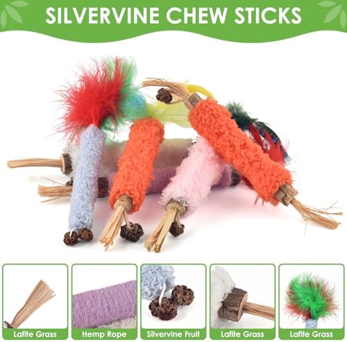TINDTOP Cat Chew Toys, 6 Pack Silvervine Catnip Sticks for Kittens - Image 3