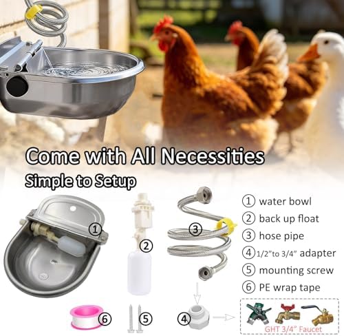Automatic Water Dispenser for Dog Water Bowl Dispenser Large Size Stainless-Steel Waterer Feeder Self Filling Water Trough for Poultry and Livestock (Metallic Gray, Large) - Image 3