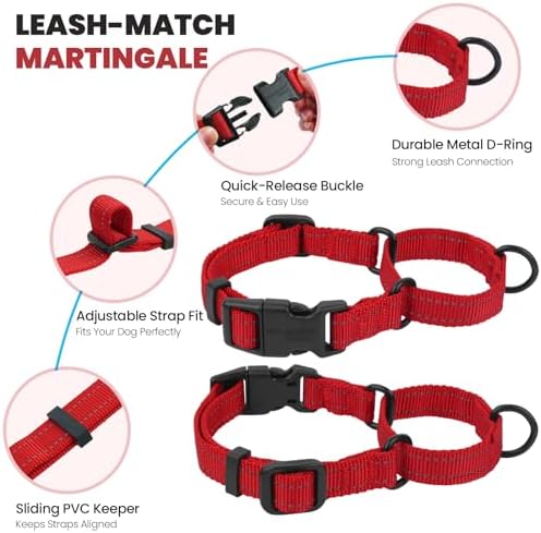 VIVAGLORY Double Handle Dog Leash Twingrip, 5ft x 1in, M, Red - Image 4