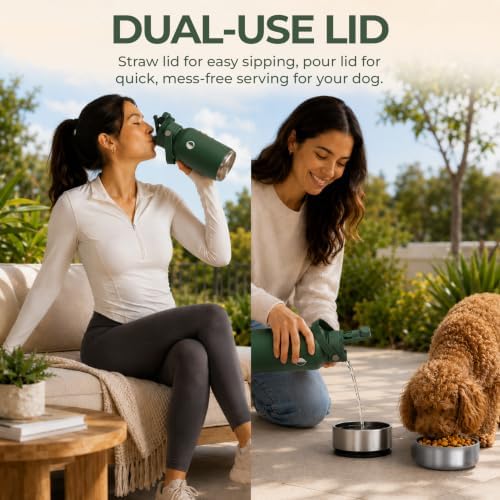32 oz. Dog Water Bottle, Insulated Dog Travel Water Bottle, Stainless Steel Pet Water Bottle Dispenser Portable Food and Water Bowl for Dogs for Walking Dog Canteen Travel Kit - Image 6