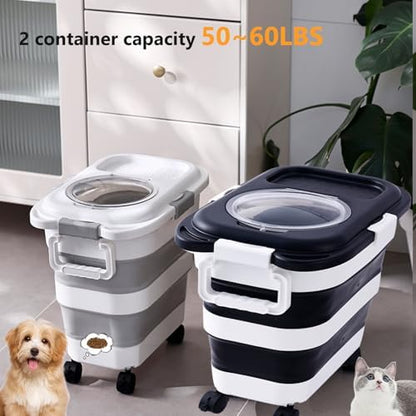 SEWIU 2pack 25 lbs Dog Food Storage Container,Collapsible Dog Food Container with Scoop,Pet/Dog/Cat/Bird Food/Cat litter Storage Containers to Keep Dry,Easy to Move.(Black+white) - Image 5