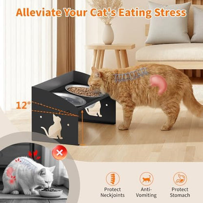 Elevated Cat Bowls with Splash Proof, 12°Tilted No Spill Raised Cat Food Water Bowls Set, Stainless Steel Pets Dishes with Adjustable Cute Metal Stand for Indoor Kitten Puppy, Anti-Vomiting - Image 4