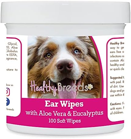 Healthy Breeds Australian Shepherd Ear Cleaning Wipes with Aloe & Eucalyptus for Dogs 100 Count by HealthyBreeds