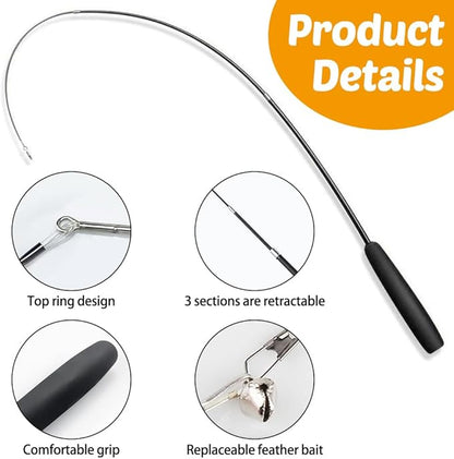 MiOYOOW Cat Toys Wand, Retractable Cat Rod 3-Section Interactive Cat Toys with EVA Non-Slip Handle for Indoor Cats Kittens(Not Include Replacement)