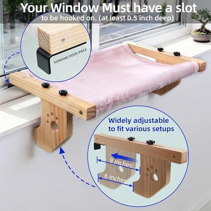 ESPETS Wooden Cat Window Bed for Large Cats, Pink Cat Window Perch Hammock - Image 4