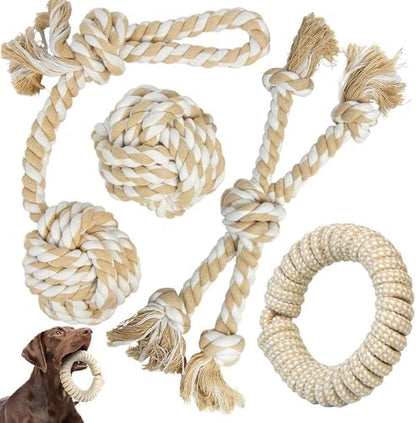TwoEar Dog Rope Toy for Large Dogs - 4 Pack Natural Cotton Dog Chew Toys by TwoEar