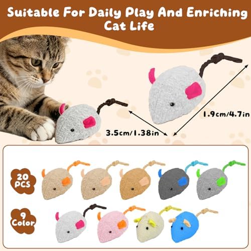 20PCS Cat Catnip Mice Toys, Mouse Toys for Cats, Interactive, Encourages Agility, Coordination, for Indoor Cats and Kittens, Cat Chew Toy for Exercise for Pet Cat Kitten Kitty - Image 2