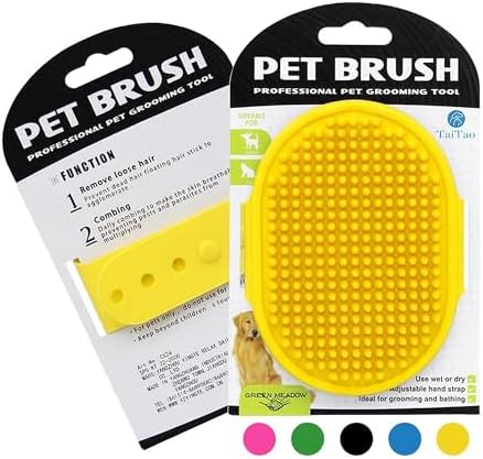 Silicone Pet Grooming Brush for Dogs & Cats – Soft Bath Brush, Gentle Deshedding & Massage Tool, Adjustable Hand Strap, Use Wet or Dry for Short & Long Hair Pets (Yellow) by Unknown