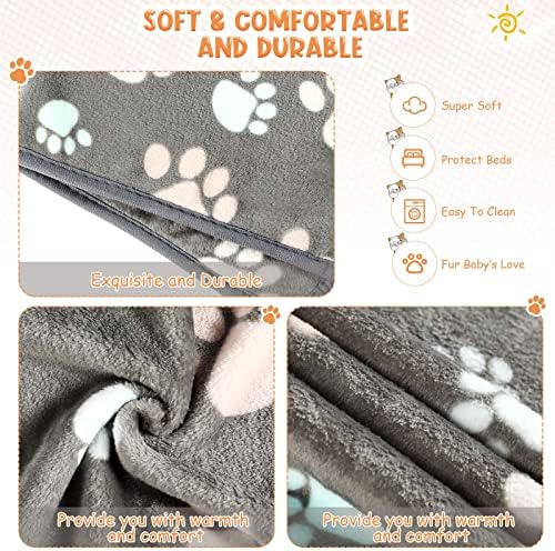 Tatuo 4 Pack Fleece Dog Blanket for Pet,Dark Gray,30 x 20.5 Inch,Paw - Image 2