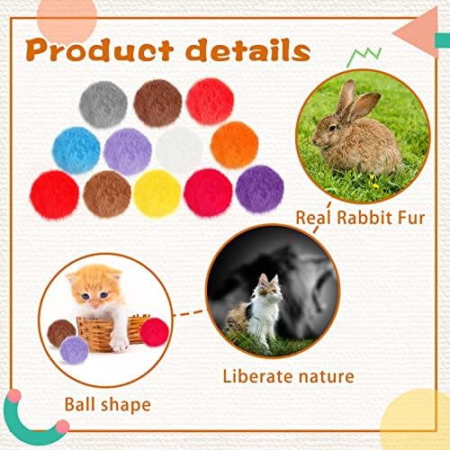 LEIFIDE 12 Pcs Real Rabbit Fur Ball Poms Cat Toys, Bright Color - Image 4