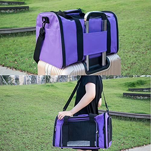 Soft Sided Carrier for Small Medium Cats Dogs,TSA Airline Approved Collapsible Travel Pet Carrier Medium Purple - Image 6