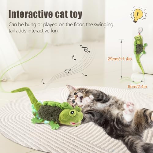 Migipaws Cat Toys, Touch Activated Flapping Chirping Lizard Kitten Toy with Catnip for Indoor Cats Kicker, Rechargeable (Green) - Image 2