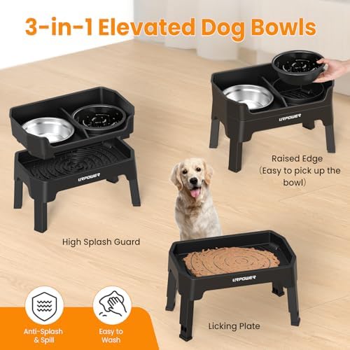 URPOWER Mess Proof Elevated Dog Bowls Double Deck Slow Feeder - Image 4