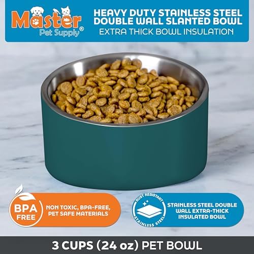 Master Pet Supply Stainless Steel Slanted Dog Cat Food Bowl 24 oz Emerald - Image 3