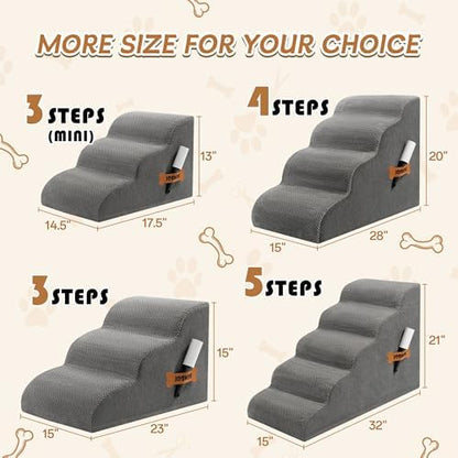Romrol Dog Stairs Ramp for Beds Couches, Extra Wide Pet Steps with Durable Non-Slip Waterproof Fabric Cover, Dog Slope Stairs for Small Dogs and Cats or Pets Friendly, 3-Tiers, 13 Inch,Grey - Image 2