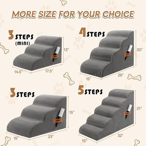 Romrol Dog Stairs Ramp for Small Dogs, 33D Pet Stairs Steps with Durable Non-Slip Waterproof Fabric Cover, Dog Slope Stairs to Bed for Small Dogs and Cats or Pets Joints, 3-Steps - Image 2
