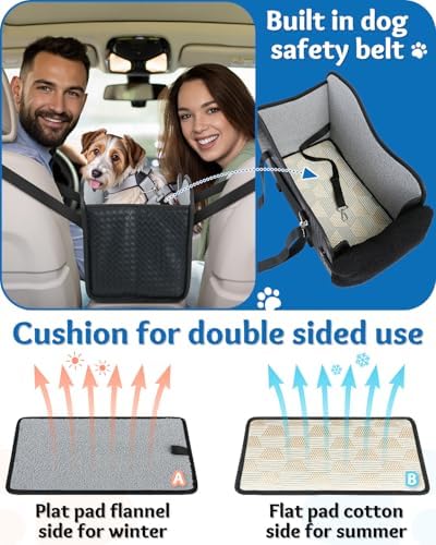 Center Console Dog Car Seat, Pet Car Seat, Armrest Middle Console Booster Travel Carrier for Small Dogs and Cats(Black Leather) - Image 4