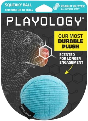 Playology Durable Plush Ball Toy- Crinkle Ball- Medium,Peanut Butter Scent by Playology